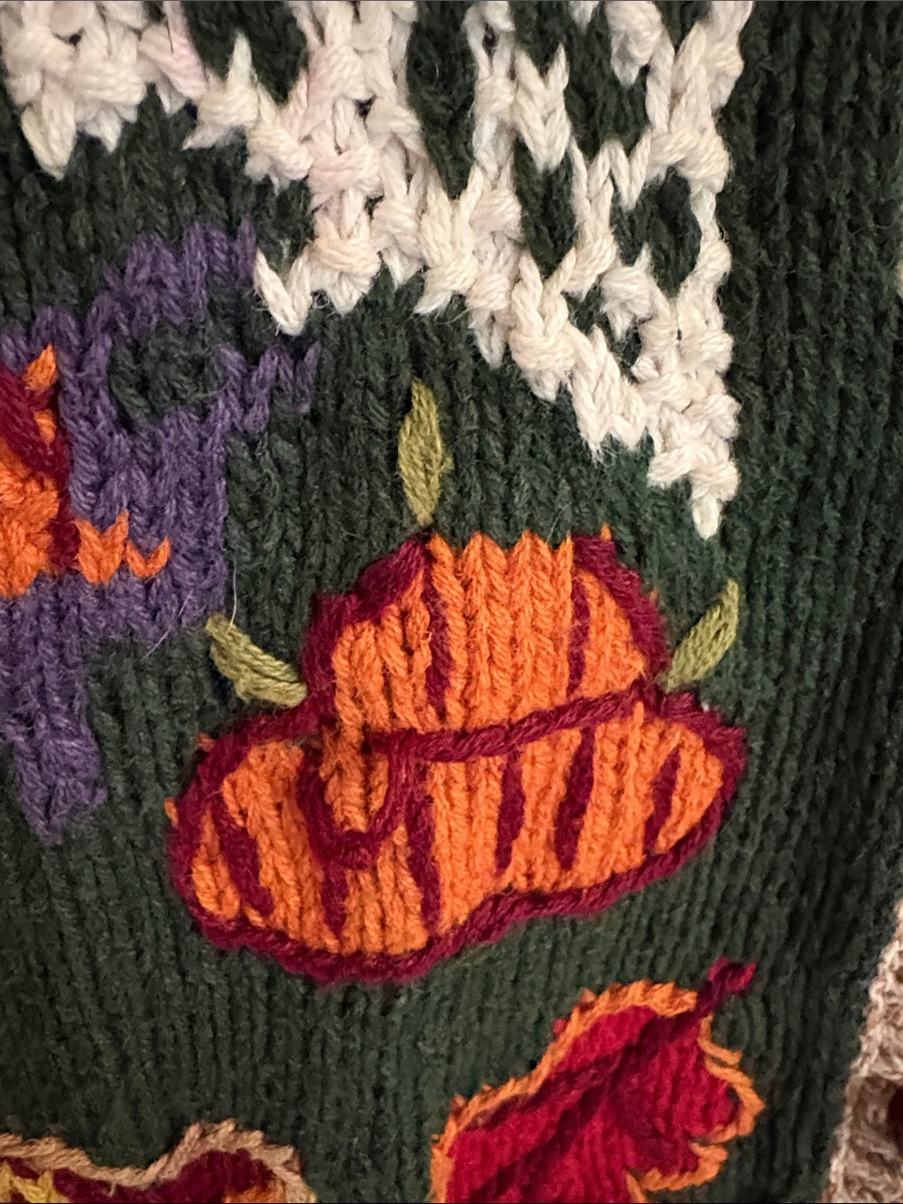 Koret Beige Cardigan with Autumn Cottage & Pumpkin Motif - Picture 4 of 10